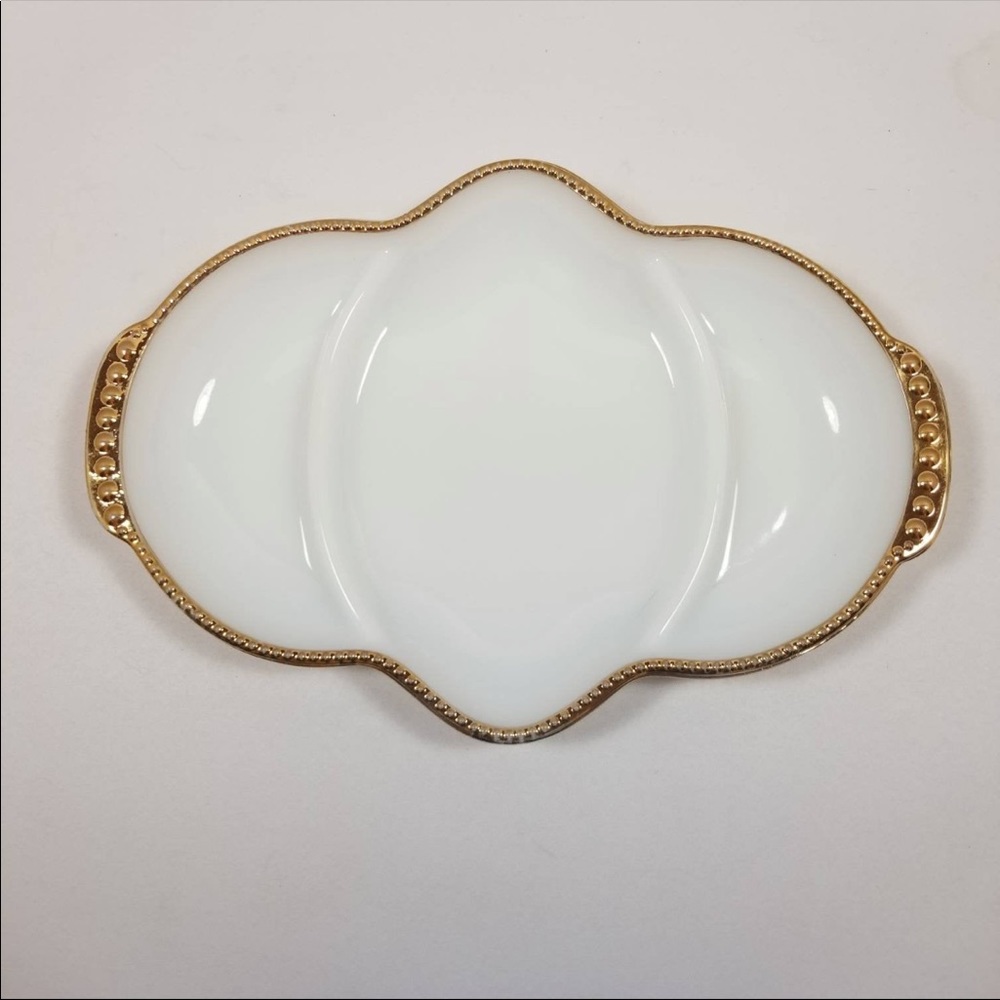 Vintage Fire King Milk Glass and Gold Candy Dish